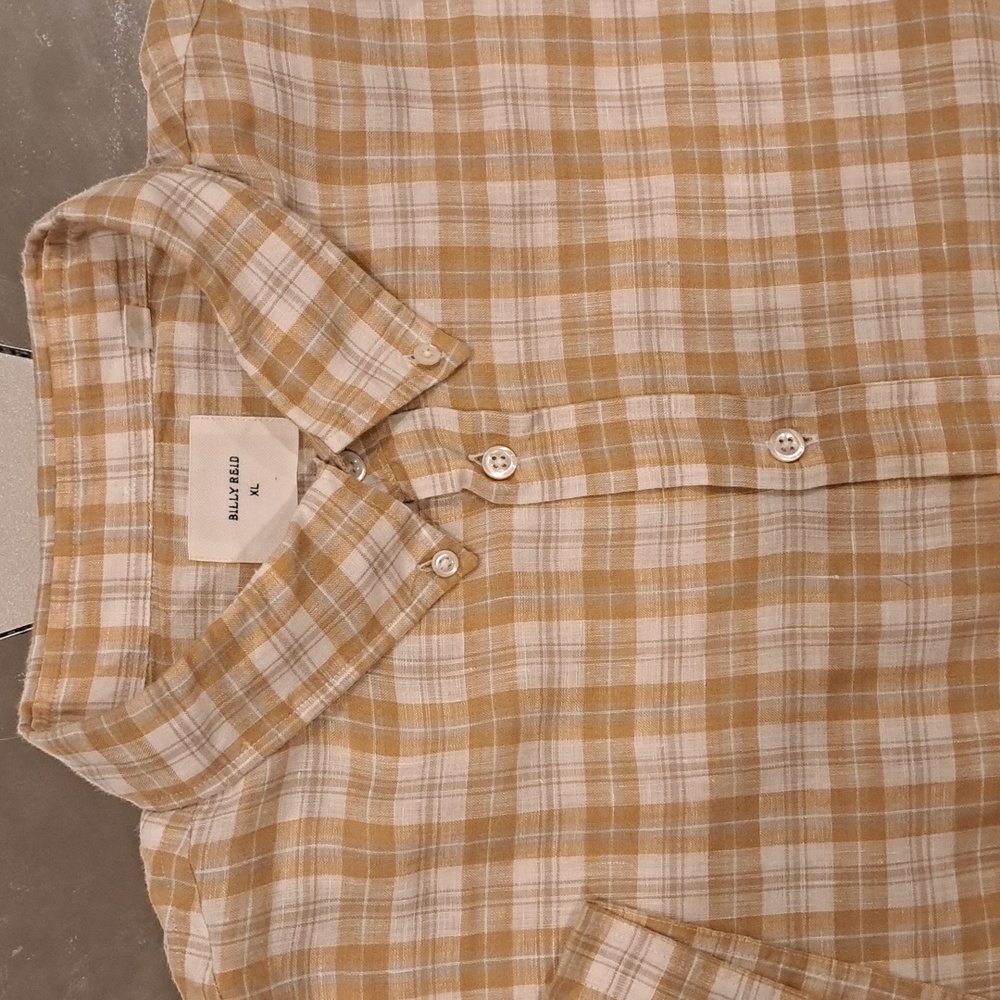 Billy Reid, Size XL, Golden Plaid, Short Sleeve Casual Shirt
